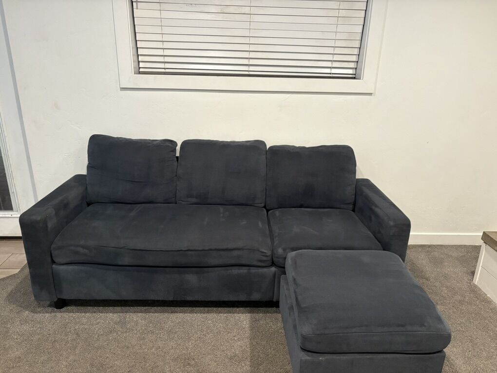 Dark Blue Couch with Ottoman – $80 OBO