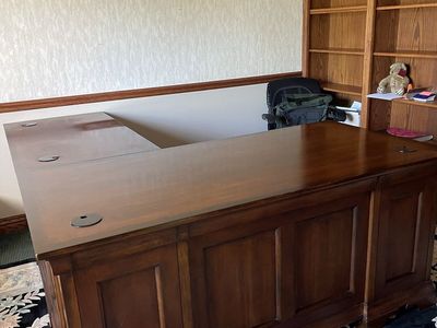 Large Wooden L-Shaped Executive Desk with Storage Drawers