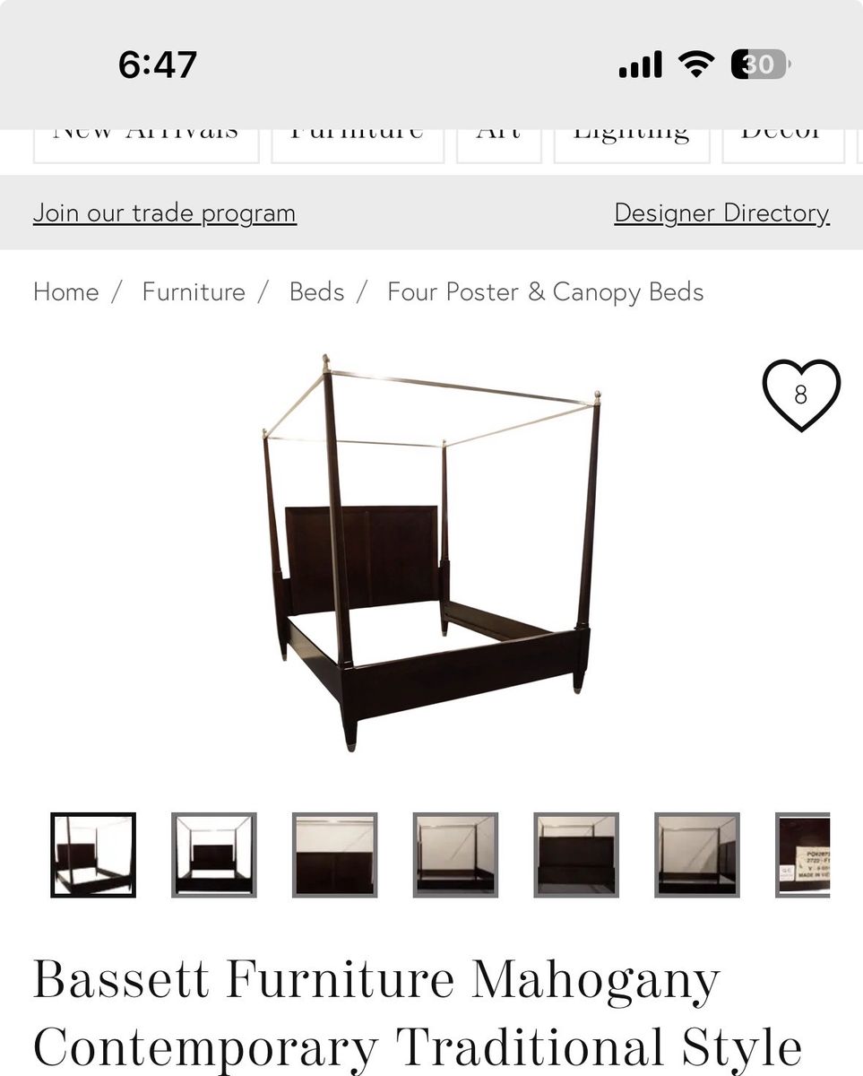 Bassett Furniture Mahogany Canopy Queen Bed - Contemporary Traditional Style