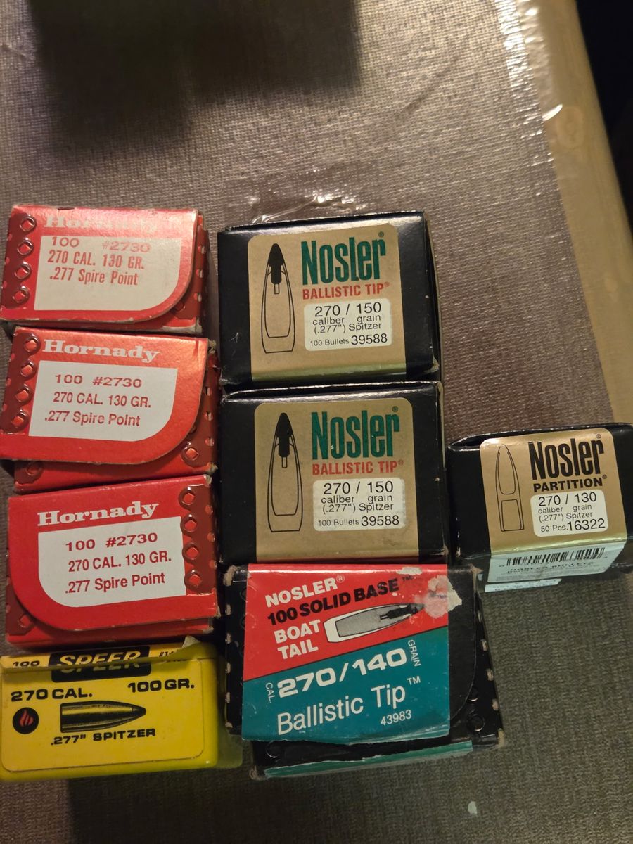 $15.00 a box!   Assorted .270 Caliber Reloading Bullets - Hornady, Nosler, Speer