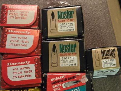 $15.00 a box! Assorted .270 Caliber Reloading Bullets - Hornady, Nosler, Speer