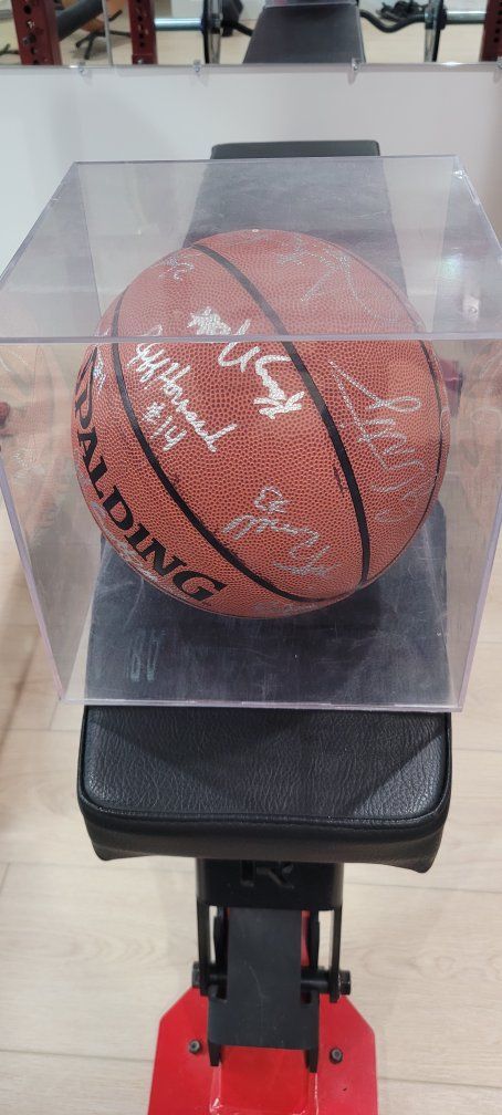 1997 Autographed Jazz Ball by Team- Collectible Memorabilia with Display Case