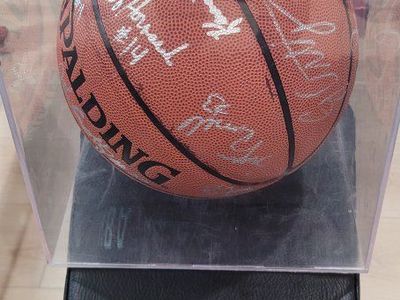 1997 Autographed Jazz Ball by Team- Collectible Memorabilia with Display Case