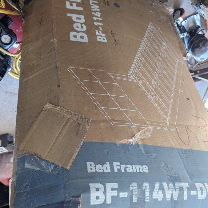 Upholstered Twin Size Bed Frame Gray Geometric Headboard Wood Slats New in Box