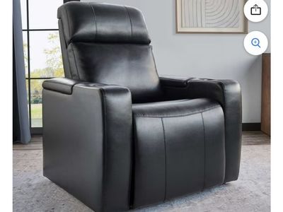 Member's Mark Ashton Home Theater Power Recliner Black Leather Adjustable Headrest