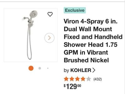 Kohler Viron 4-Spray 6 in. Dual Wall Mount Fixed/Handheld Shower Head, Brushed Nickel — $50 OBO!