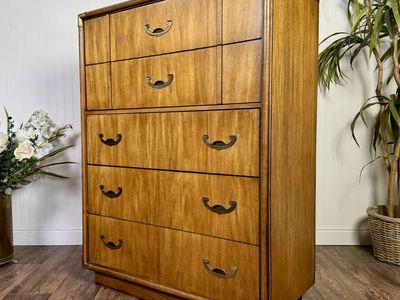 Vintage MCM Campaign 5-Drawer Tallboy Dresser