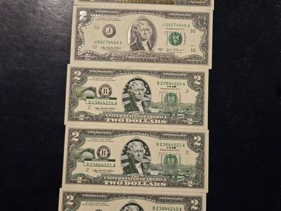 5 Colored 2 Dollar Bills