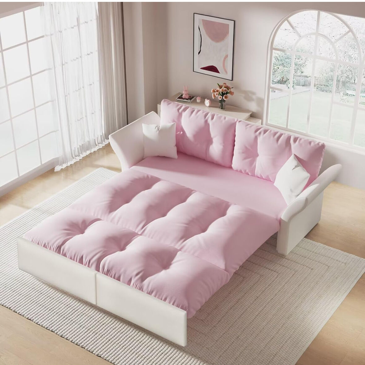 Pink Foldable Sofa Bed