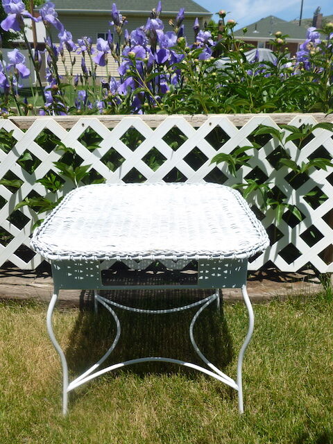 Wicker and Iron White Table - Vintage