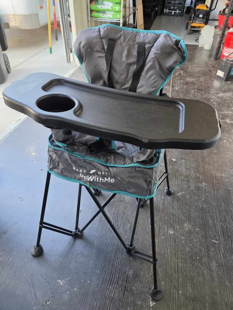 Baby Delight GoWithMe Portable High Chair w/ Tray - Teal Trim, Compact Folding
