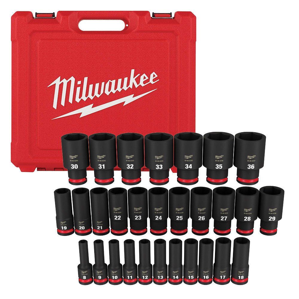 ISO Milwaukee 49-66-7015 SHOCKWAVE 1/2" Drive Metric 6 Point Impact Socket Set -29PC