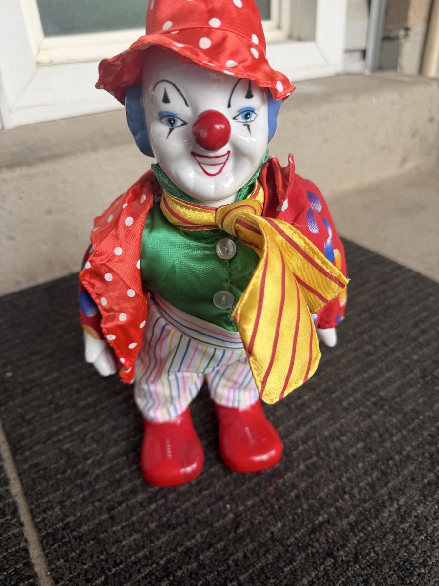 Vintage Porcelain Clown Doll Collectible 12 Inch Colorful Outfit