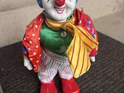 Vintage Porcelain Clown Doll Collectible 12 Inch Colorful Outfit