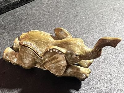 Decorative Elephant Trinket Box - Rhinestone Embellished Small Storage Figurine