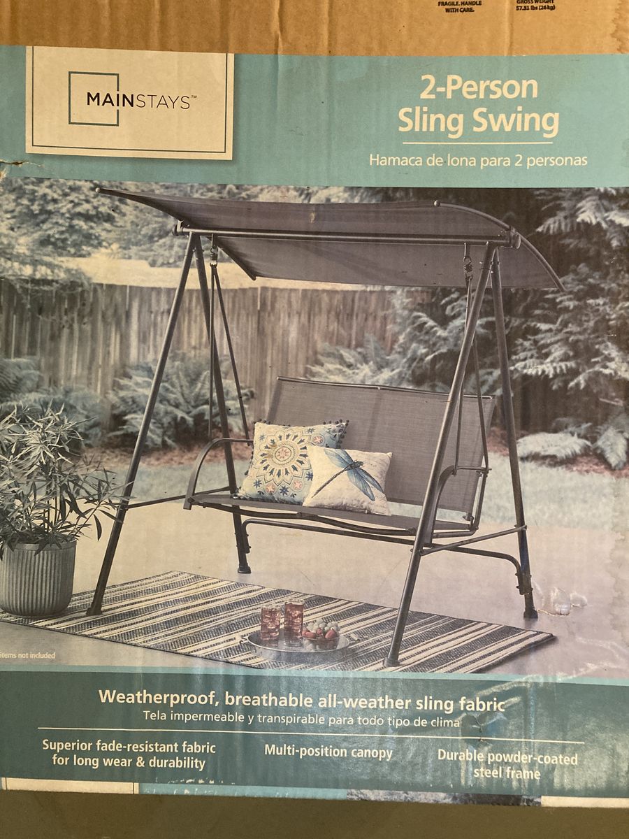 Mainstays Albany Lane 2 Seat Steel Canopy Porch Swing Black New