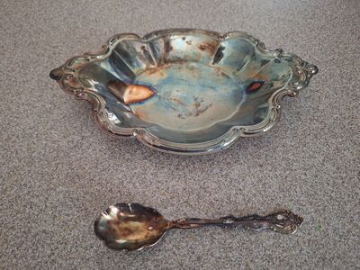 Vintage International Silver Co. Relish Tray & Spoon