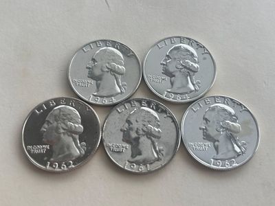 5 Proof Washington quarters 1961-1964