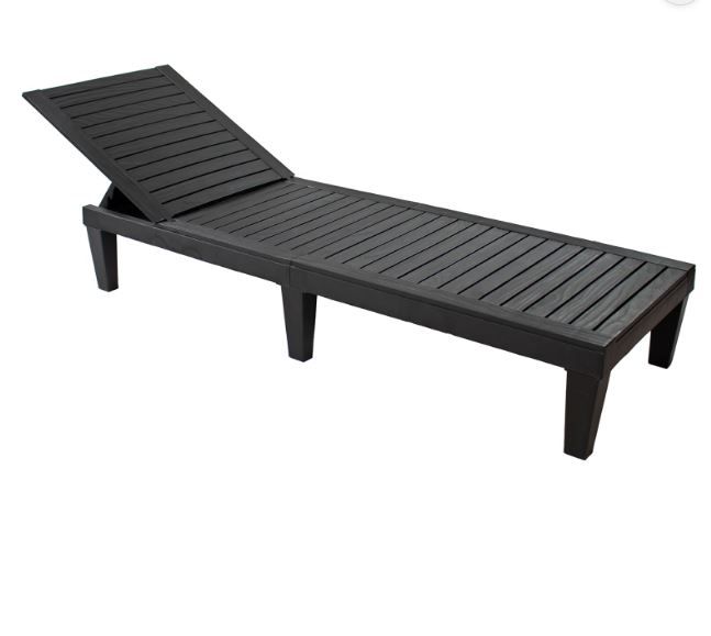 NEW! Outdoor Adjustable Sun Lounger Poly Resin – Wood Look Design – Black