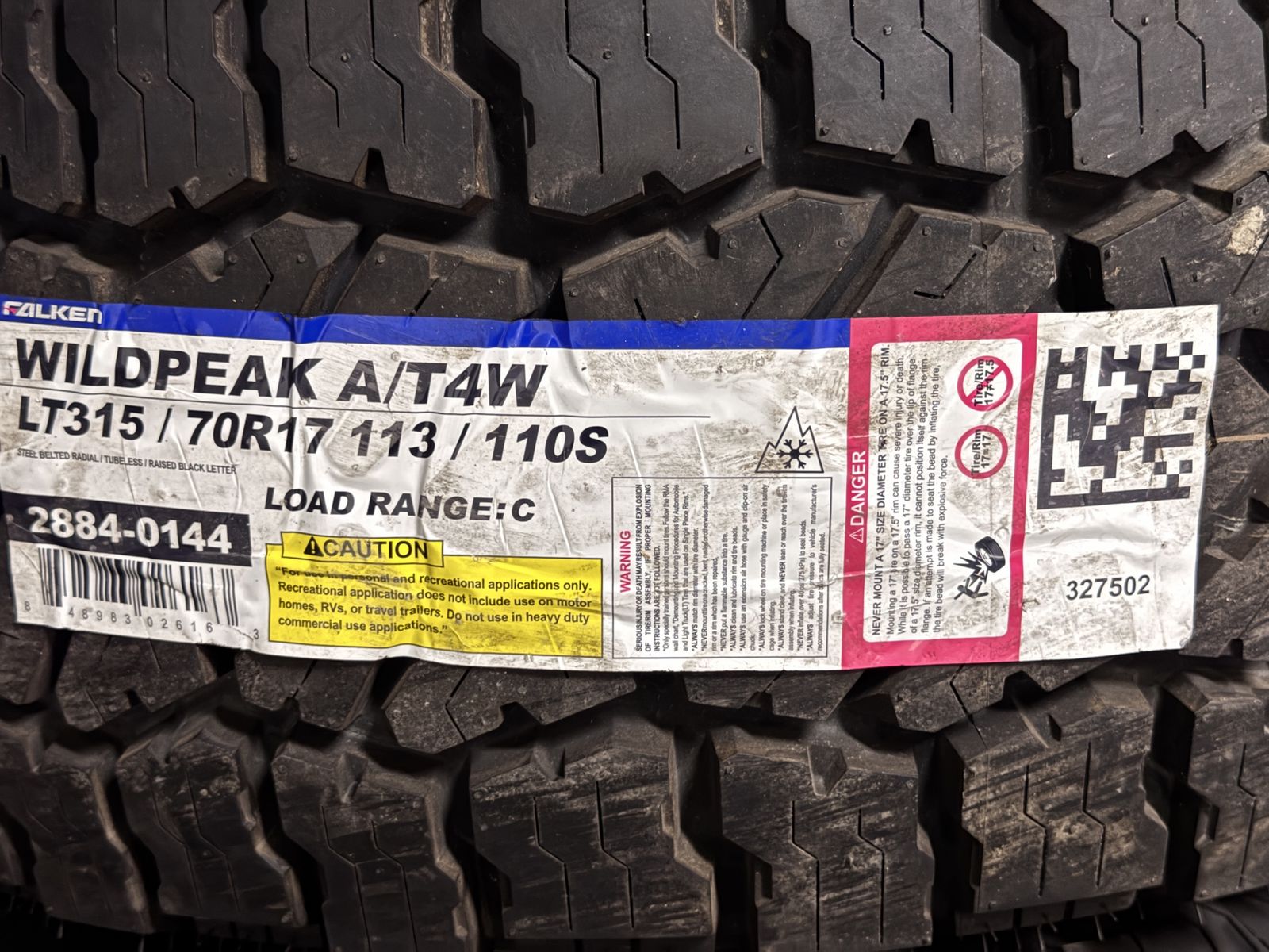 Falken Wildpeak A/T4W LT315/70R17 113/110S Load Range C All-Terrain Tire (New)
