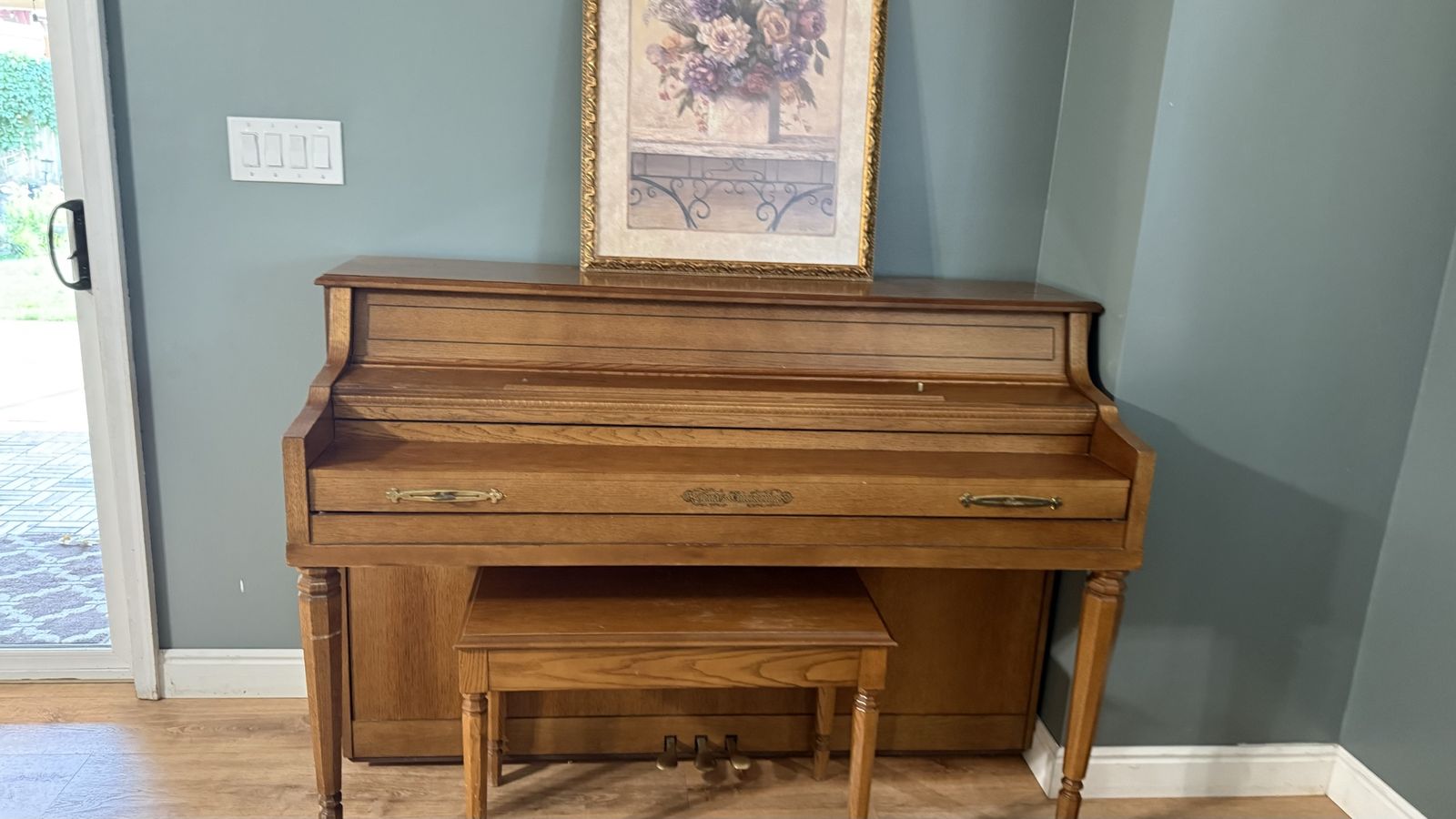 Wooden Upright Piano with Bench