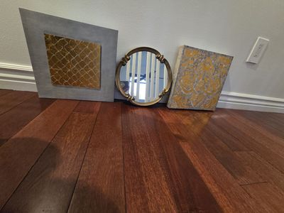 Two small canvas art and mirror
