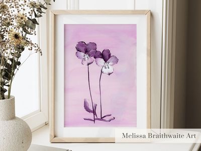 February birth month flower art: Violet watercolor wall art poster or sticker