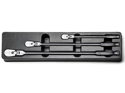 Capri Tools 1/4, 3/8, 1/2 in. Drive Fine 90-Tooth Locking Flex-Head Ratchet Set, Extra Long Chrome Handle (3-Piece)