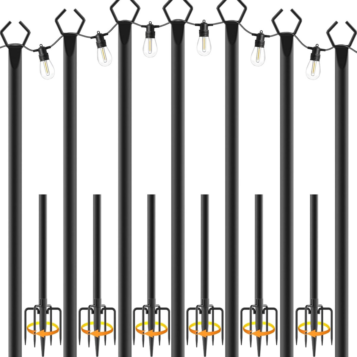 NEW 7 Pack String Light Poles,Metal Poles for Hanging Outdoor Light Strings,7 Pack 10 FT Light Poles Stand