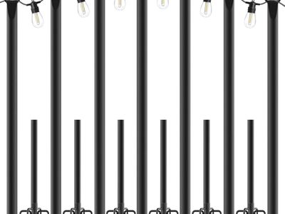 NEW 7 Pack String Light Poles,Metal Poles for Hanging Outdoor Light Strings,7 Pack 10 FT Light Poles Stand