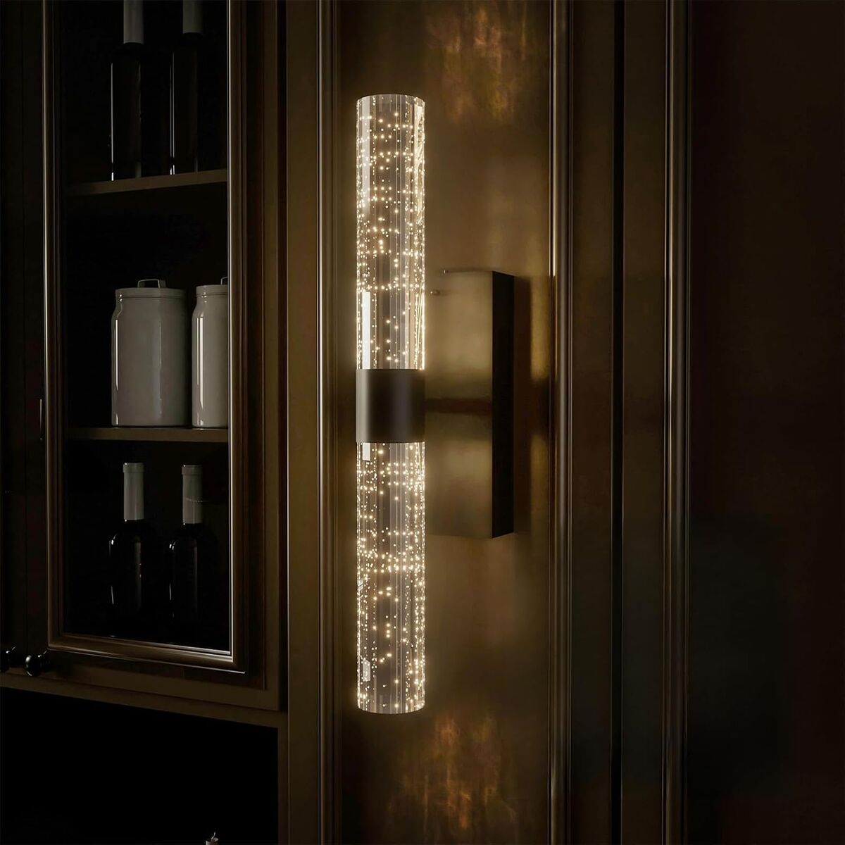 NEW Crystal Battery Operated Wall Sconce, Black Rechargeable Wireless Wall Light Fixtures with Remote Control, 3CCT and 12 RGB