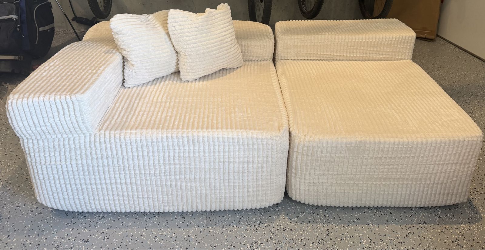Cream Corduroy Modular Sofa Set with Ottoman & Throw Pillows - Versatile Seating