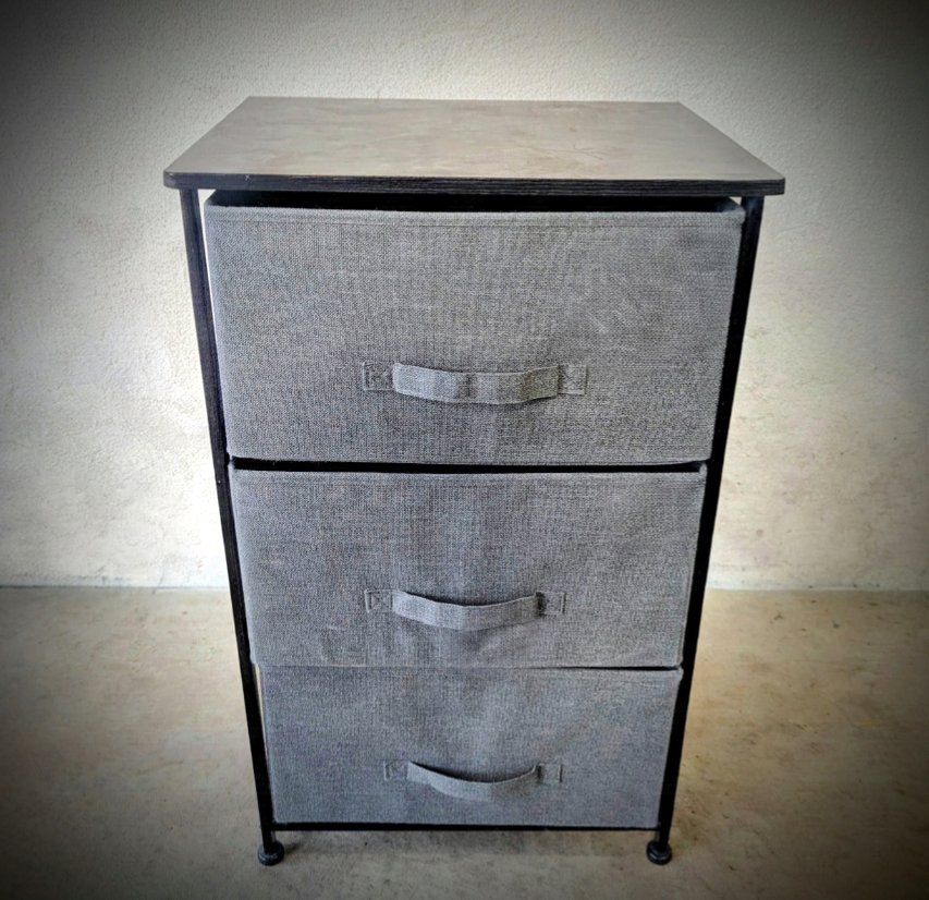 3-Drawer Fabric Storage Tower Nightstand with Metal Frame and Wood Top