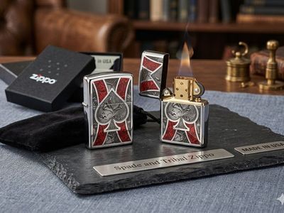 New Zippo Ace of Spades + Velvet Pouch
