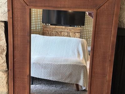 Rustic Wood & Woven Rattan Wall Mirror - Rectangle, Accent Decor. Large