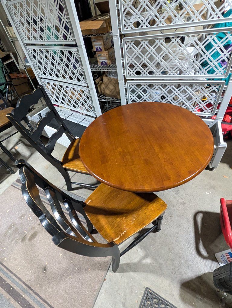 Round wood table with chairs