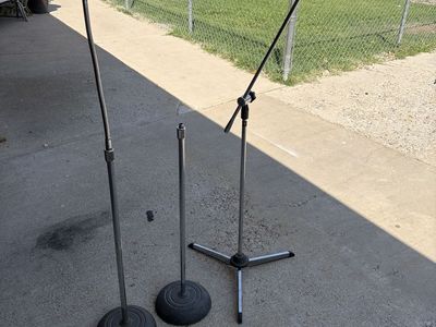 Set of 3 Vintage & Adjustable Microphone Stands - Round Base & Boom Stand