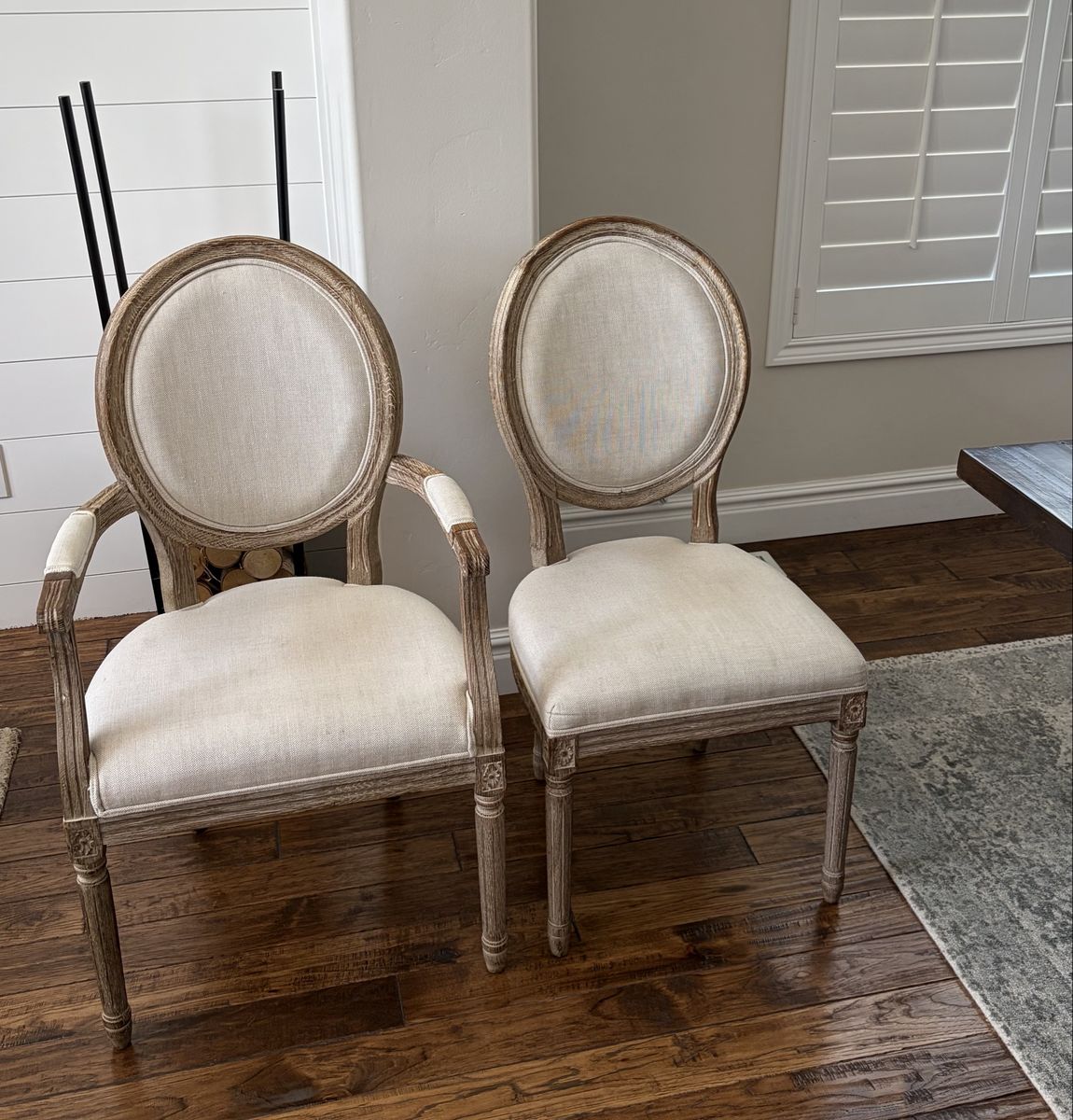 Restoration Hardware Louis XVI Round Dining Chairs (Set of 8) in Antiqued White/Natural Linen
