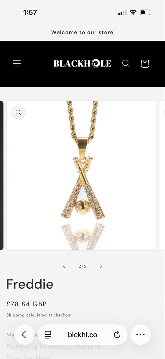 Freddie Gold-Tone Baseball Bats & Ball Pendant Necklace with Paved Rhinestones