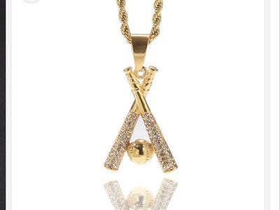 Freddie Gold-Tone Baseball Bats & Ball Pendant Necklace with Paved Rhinestones