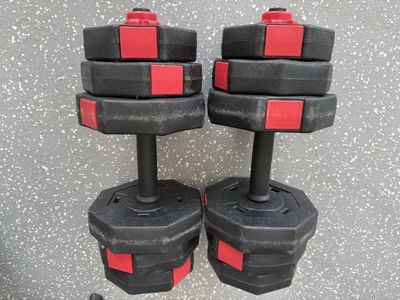Adjustable Dumbbells Set (Pair) with Red Tabs - Versatile Home Gym Weight Training Equipment
