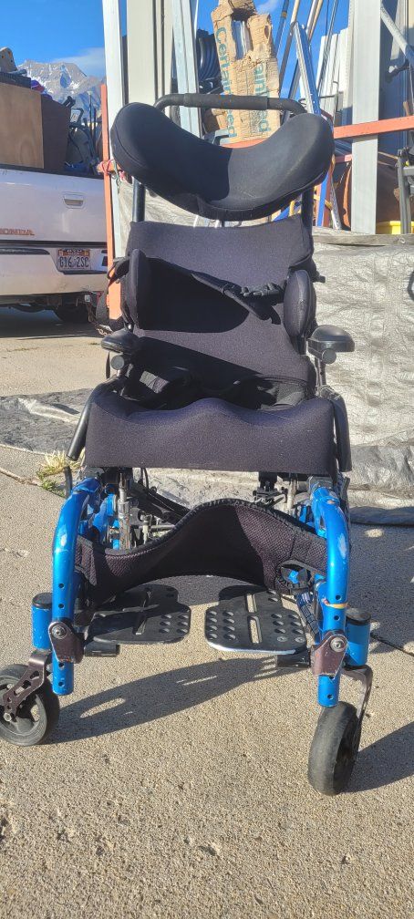 Blue Mobility Wheelchair with Adjustable Seating and Support