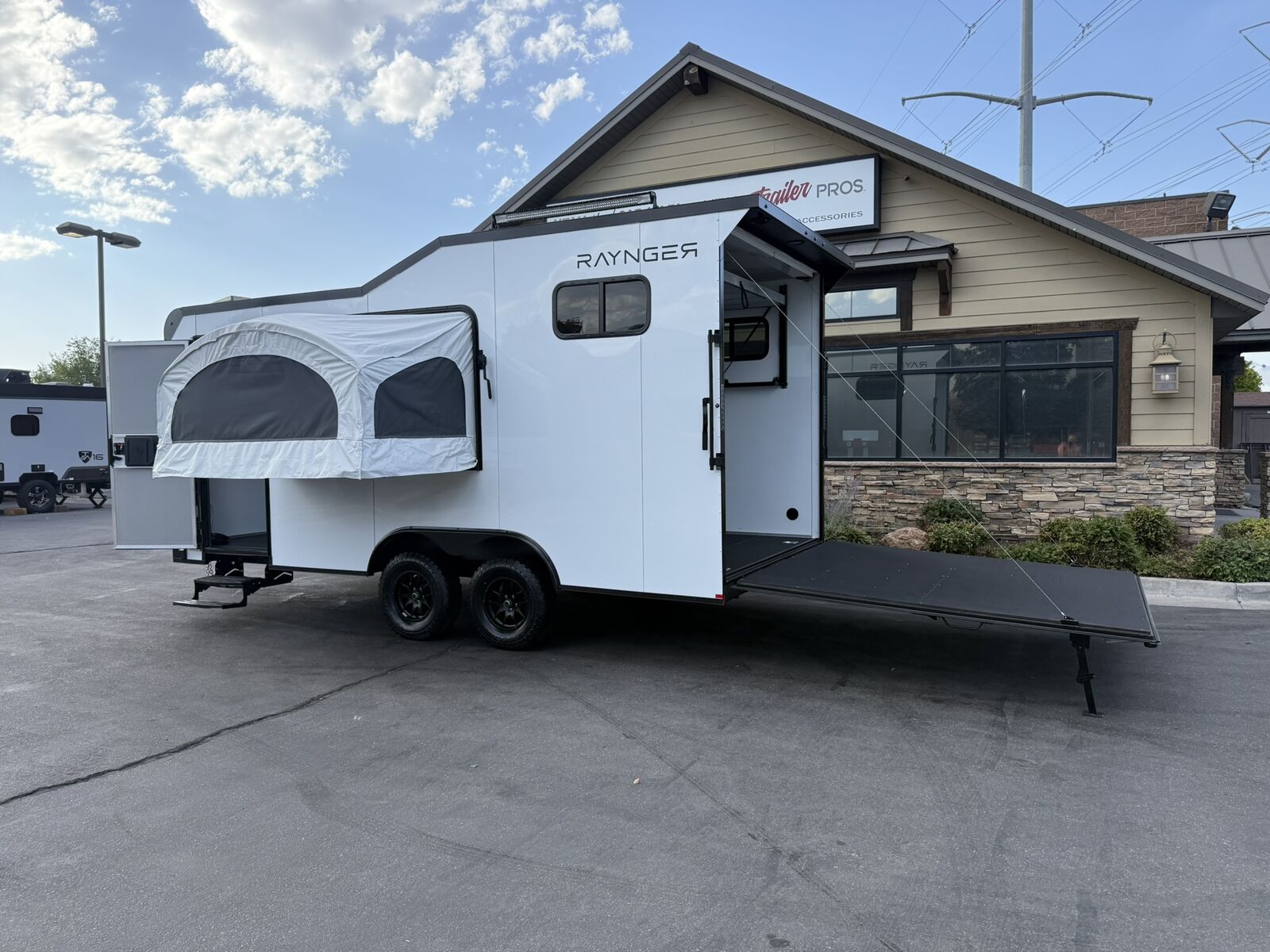 RAYNGER 8x18 / 8.5x18 Toy Hauler Travel Trailer w/ Pop Out Tents