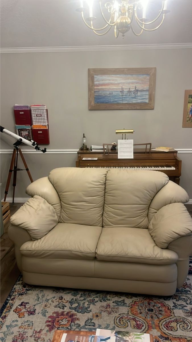 Cream Leather Sofa and Matching Loveseat Set