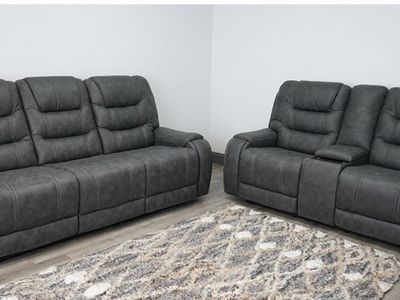 NEW! Gray Full Power Sofa and Loveseat Set with Console - Upholstered, Modern Living Room Furniture
