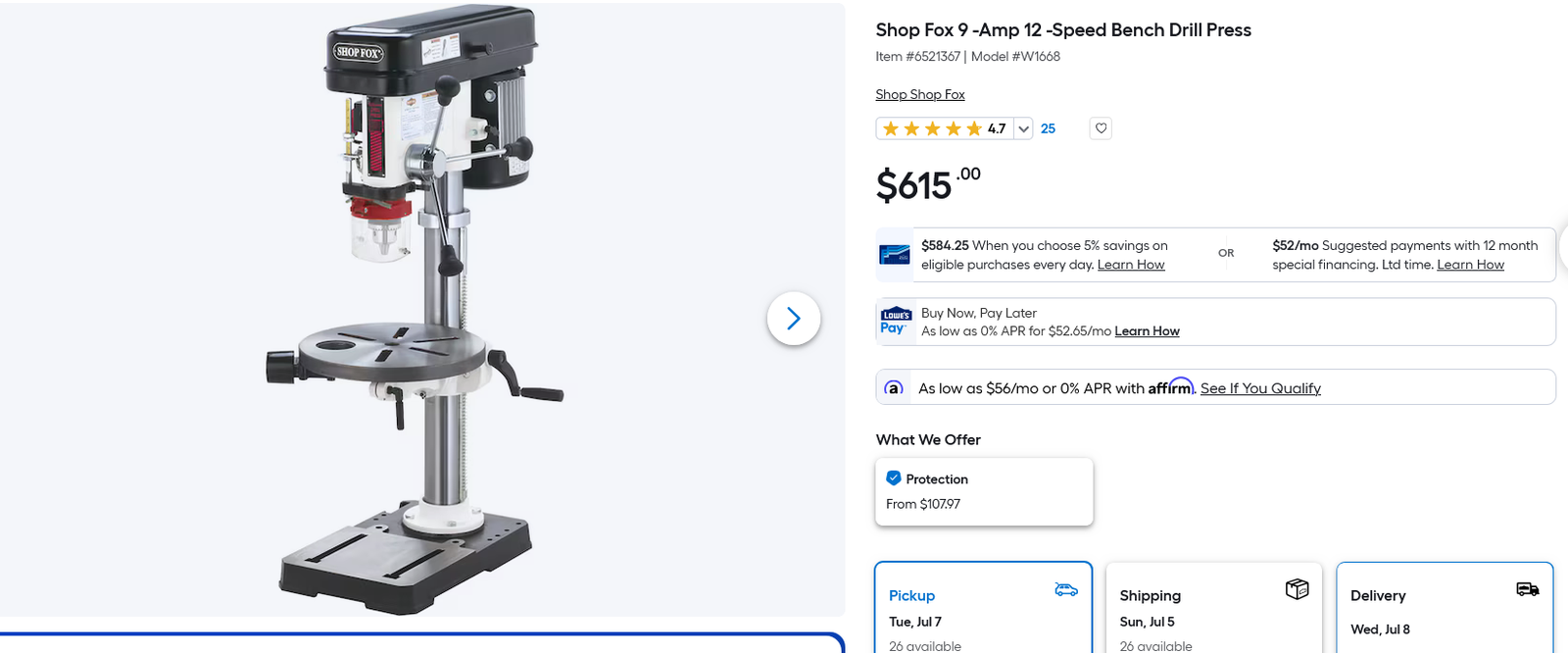 Shop Fox 9 -Amp 12 -Speed Bench Drill Press with unique oscillating motion