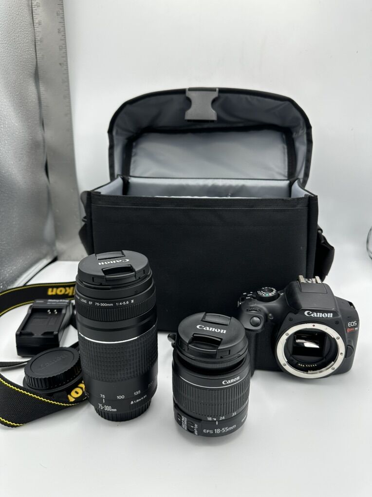 Canon EOS Rebel T6 DSLR Base +18-55mm +75-300 Lens