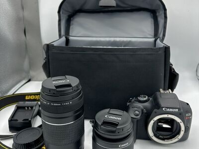 Canon EOS Rebel T6 DSLR Base +18-55mm +75-300 Lens