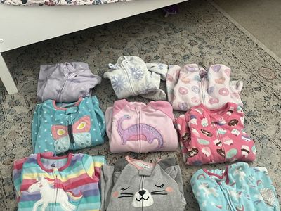 Lot of 9 Baby Toddler Girl Fleece Footed Pajamas - Size 3T