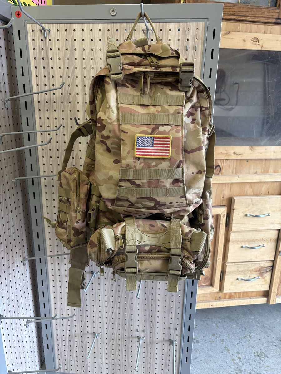 Tactical Camouflage Military Style Backpack with MOLLE Webbing & US Flag Patch